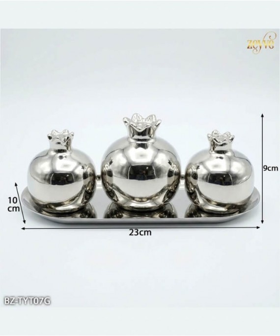 ZEYVE SILVER CERAMIC 3-PIECE POMEGRANATE SET TRAY 23x10x9cm